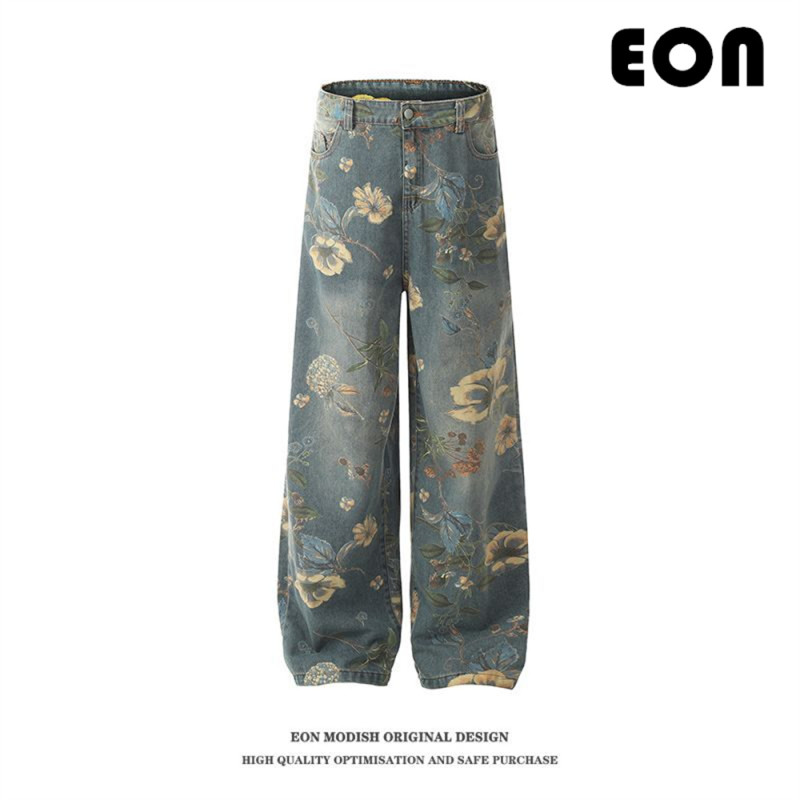 Women Vintage Ripped Wide-leg Jeans Bottoms Pants Trousers Outfits Casual Jeans