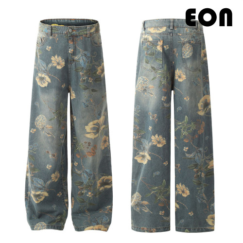 Women Vintage Ripped Wide-leg Jeans Bottoms Pants Trousers Outfits Casual Jeans