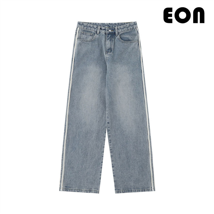 Women Hip Hop Wiped Color Wide-leg Jeans Bottoms Pants Trousers Outfits Casual Jeans