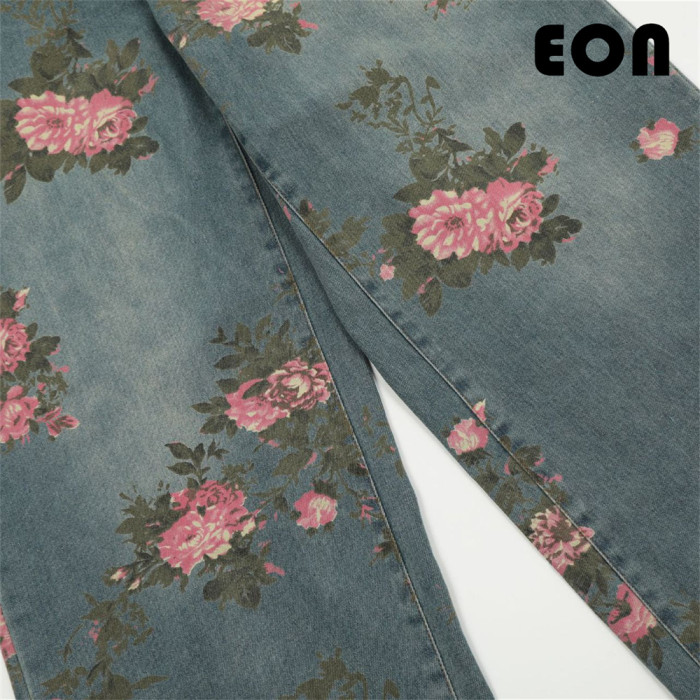 Women Hip Hop Wiped Color Wide-leg Jeans Bottoms Pants Trousers Outfits Casual Jeans