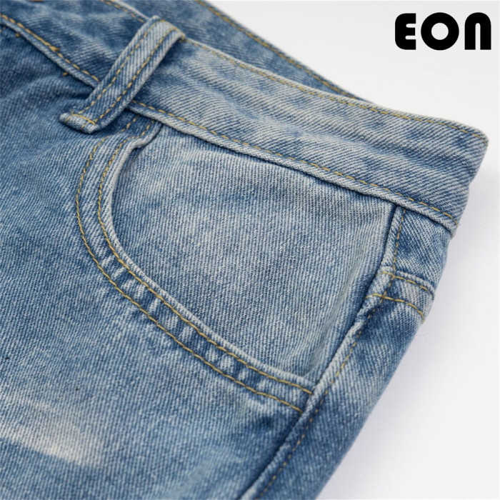 Women Vintage Ripped Wide-leg Jeans Bottoms Pants Trousers Outfits Casual Jeans