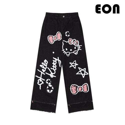 Women Washed Straight Leg Jeans Bottoms Trousers Outfits Casual Jeans