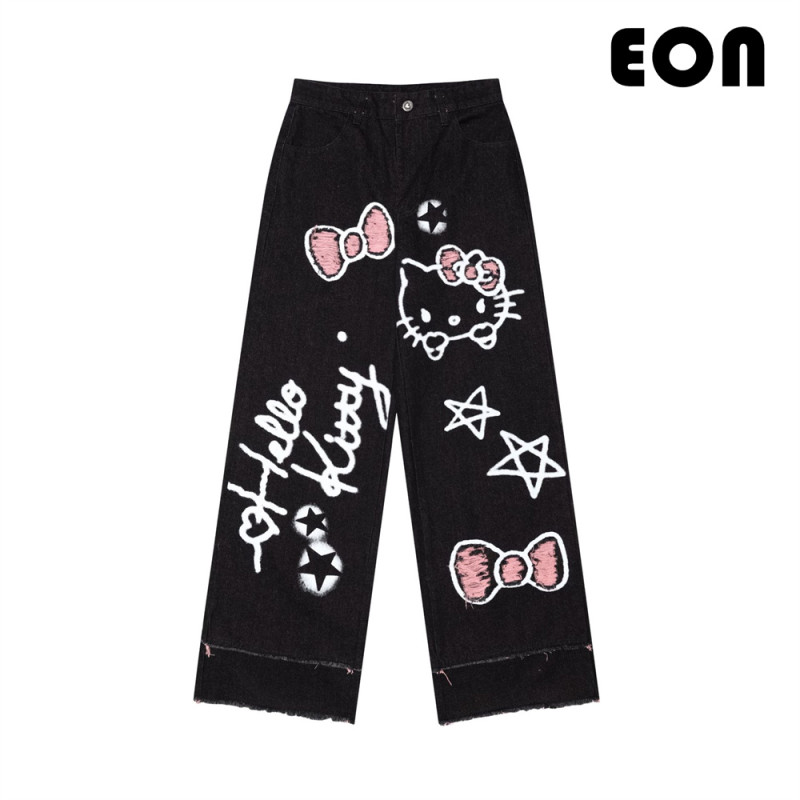 Women Washed Straight Leg Jeans Bottoms Trousers Outfits Casual Jeans