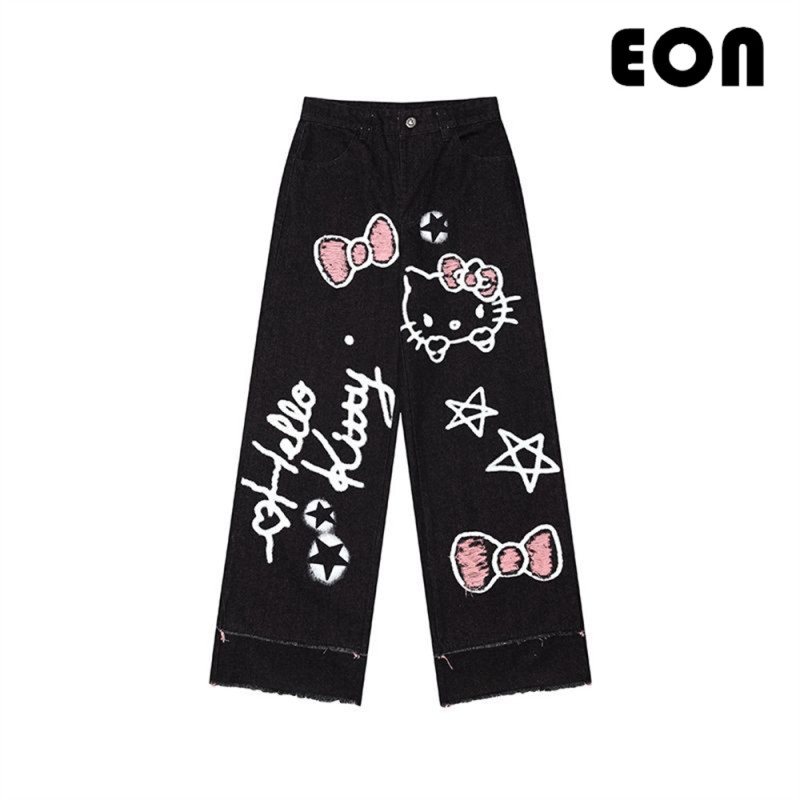 Women Washed Straight Leg Jeans Bottoms Trousers Outfits Casual Jeans