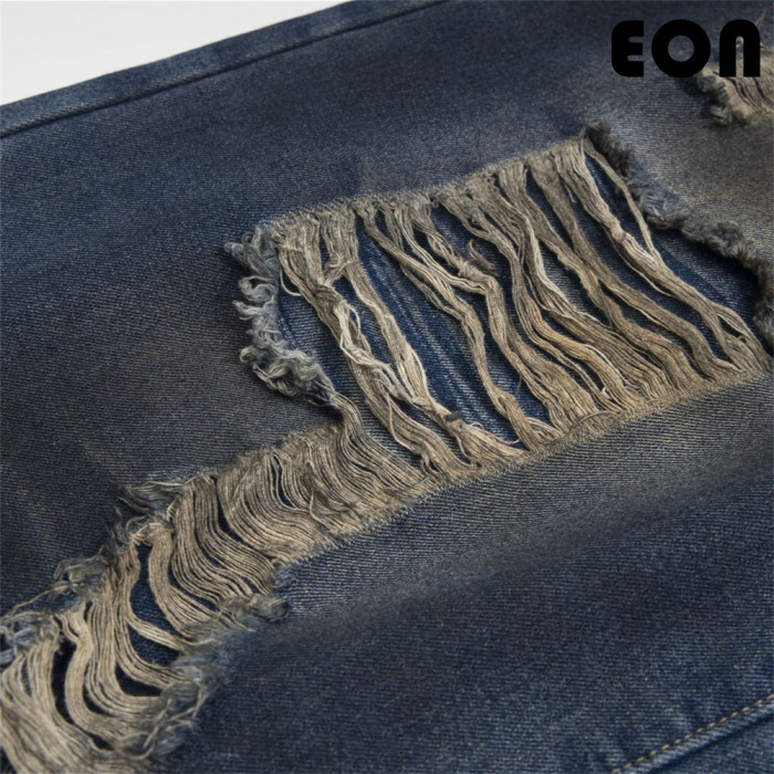 Women Vintage Ripped Wide-leg Jeans Bottoms Pants Trousers Outfits Casual Jeans