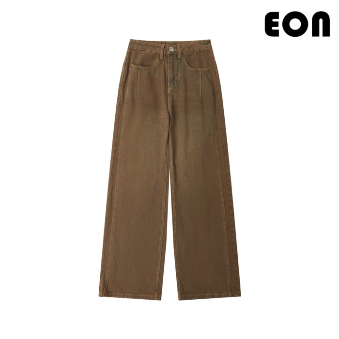 Women Hip Hop Wiped Color Wide-leg Jeans Bottoms Pants Trousers Outfits Casual Jeans