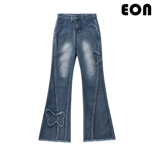 Women Vintage Ripped Wide-leg Jeans Bottoms Pants Trousers Outfits Casual Jeans
