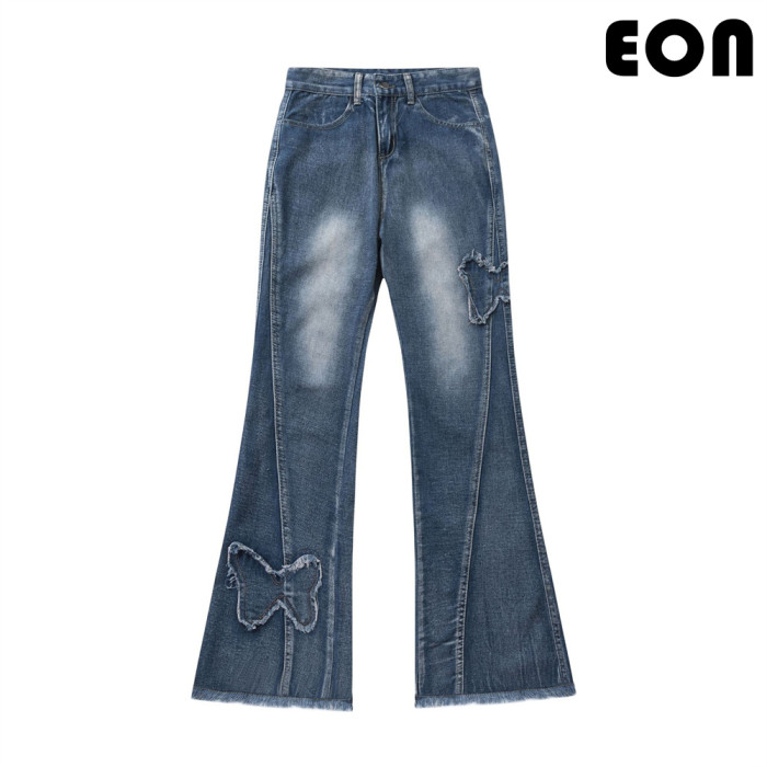Women Vintage Ripped Wide-leg Jeans Bottoms Pants Trousers Outfits Casual Jeans