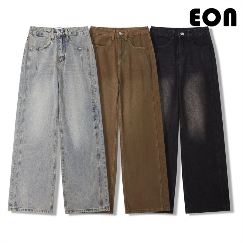 Women Hip Hop Wiped Color Wide-leg Jeans Bottoms Pants Trousers Outfits Casual Jeans