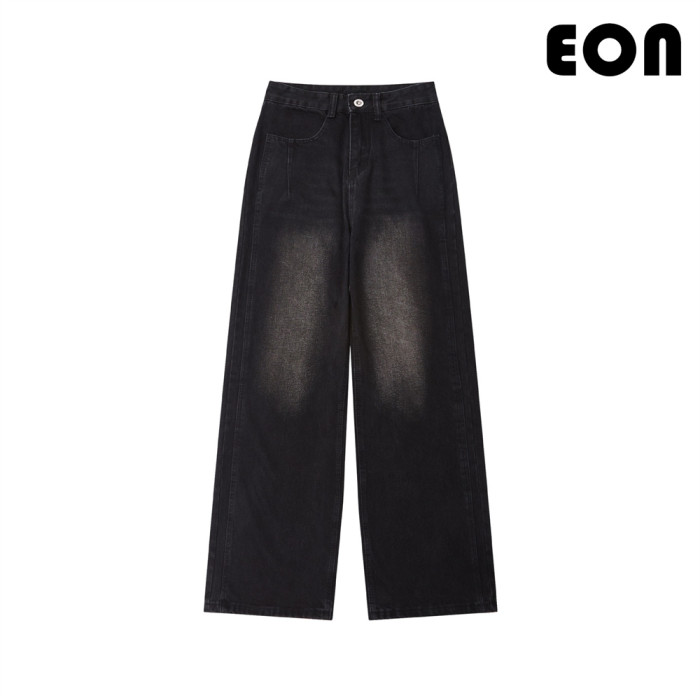 Women Hip Hop Wiped Color Wide-leg Jeans Bottoms Pants Trousers Outfits Casual Jeans