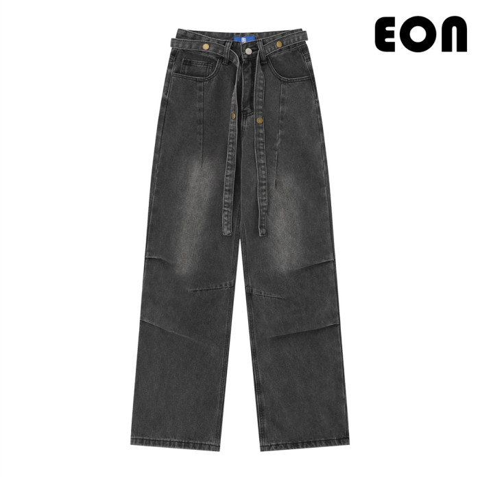 Women Hip Hop Wiped Color Wide-leg Jeans Bottoms Pants Trousers Outfits Casual Jeans