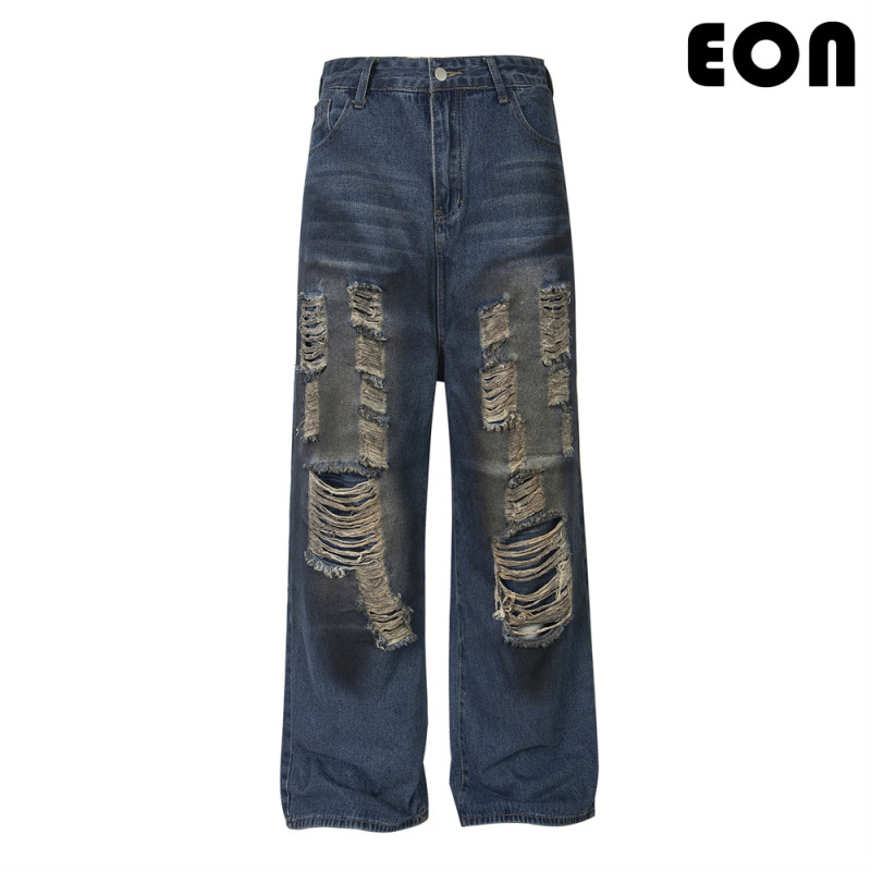 Women Vintage Ripped Wide-leg Jeans Bottoms Pants Trousers Outfits Casual Jeans