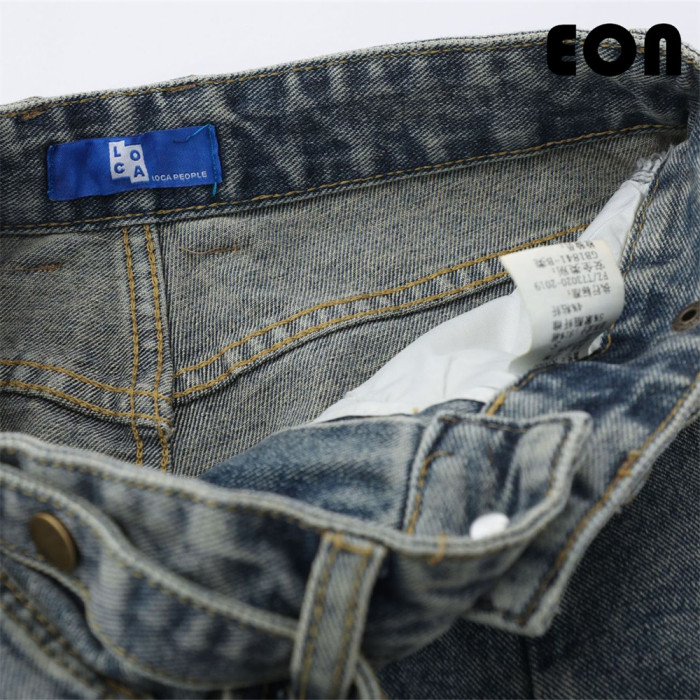 Women Hip Hop Wiped Color Wide-leg Jeans Bottoms Pants Trousers Outfits Casual Jeans