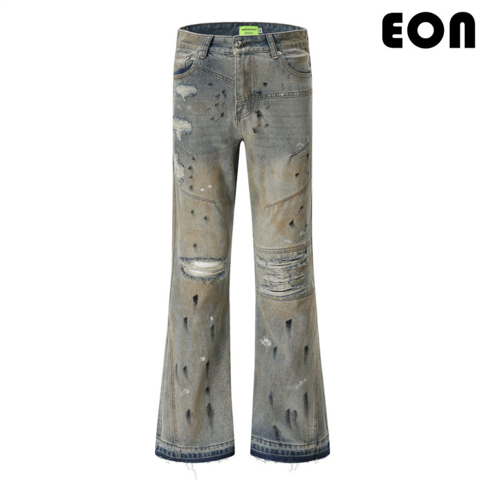 Women Vintage Ripped Wide-leg Jeans Bottoms Pants Trousers Outfits Casual Jeans