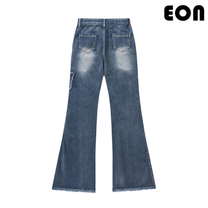 Women Vintage Ripped Wide-leg Jeans Bottoms Pants Trousers Outfits Casual Jeans