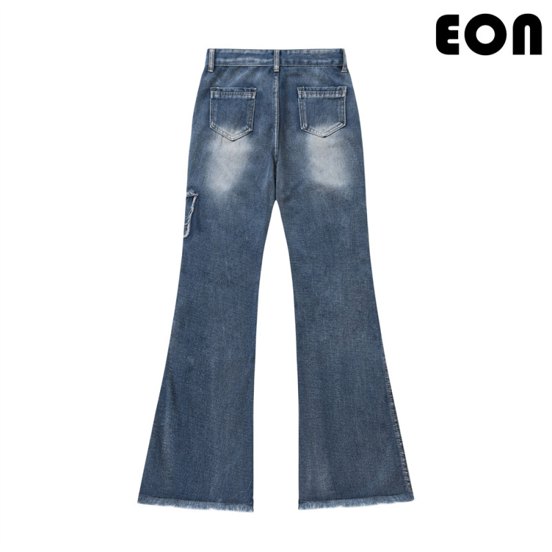 Women Vintage Ripped Wide-leg Jeans Bottoms Pants Trousers Outfits Casual Jeans