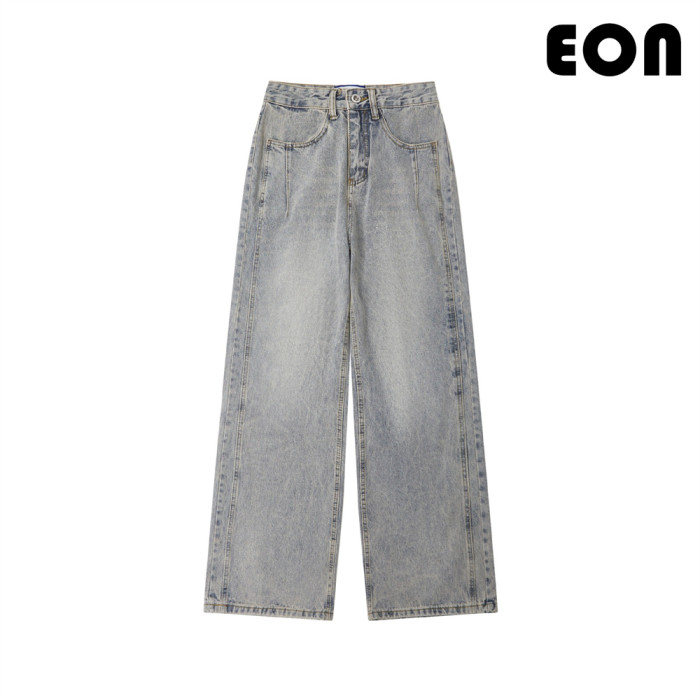 Women Hip Hop Wiped Color Wide-leg Jeans Bottoms Pants Trousers Outfits Casual Jeans