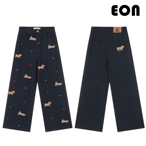 Women Washed Straight Leg Jeans Bottoms Trousers Outfits Casual Jeans