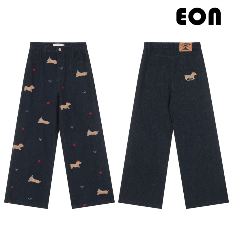 Women Washed Straight Leg Jeans Bottoms Trousers Outfits Casual Jeans