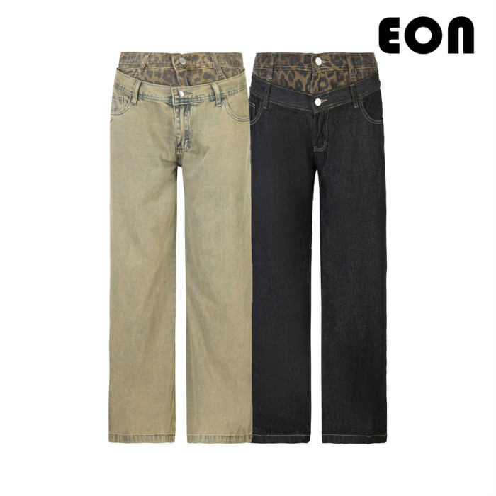 Women Hip Hop Wiped Color Wide-leg Jeans Bottoms Pants Trousers Outfits Casual Jeans