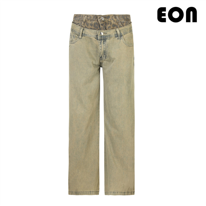 Women Hip Hop Wiped Color Wide-leg Jeans Bottoms Pants Trousers Outfits Casual Jeans