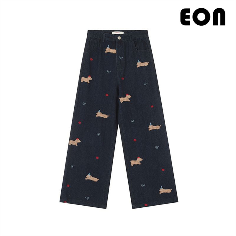 Women Washed Straight Leg Jeans Bottoms Trousers Outfits Casual Jeans