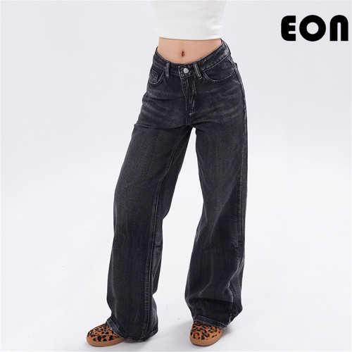 Women Hip Hop Wiped Color Wide-leg Jeans Bottoms Pants Trousers Outfits Casual Jeans