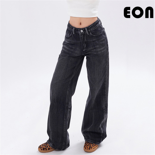 Women Hip Hop Wiped Color Wide-leg Jeans Bottoms Pants Trousers Outfits Casual Jeans
