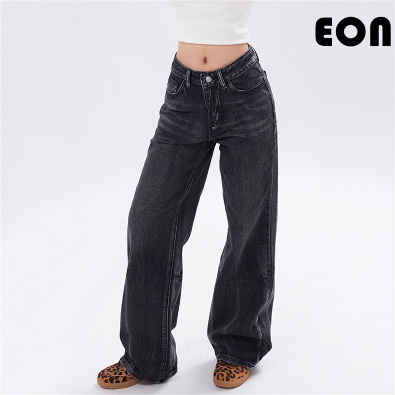 Women Hip Hop Wiped Color Wide-leg Jeans Bottoms Pants Trousers Outfits Casual Jeans
