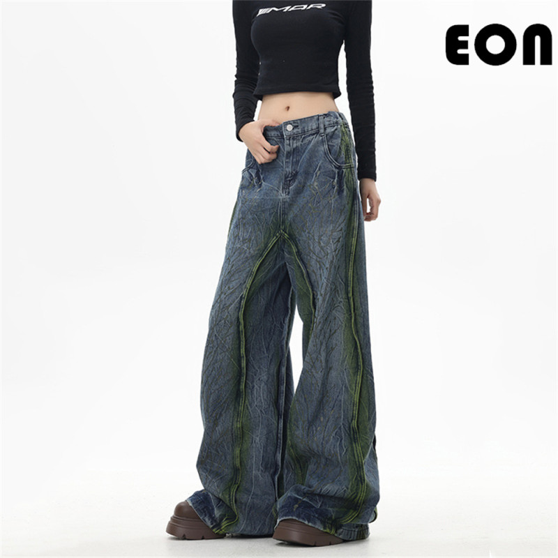 Women Vintage Ripped Wide-leg Jeans Bottoms Pants Trousers Outfits Casual Jeans
