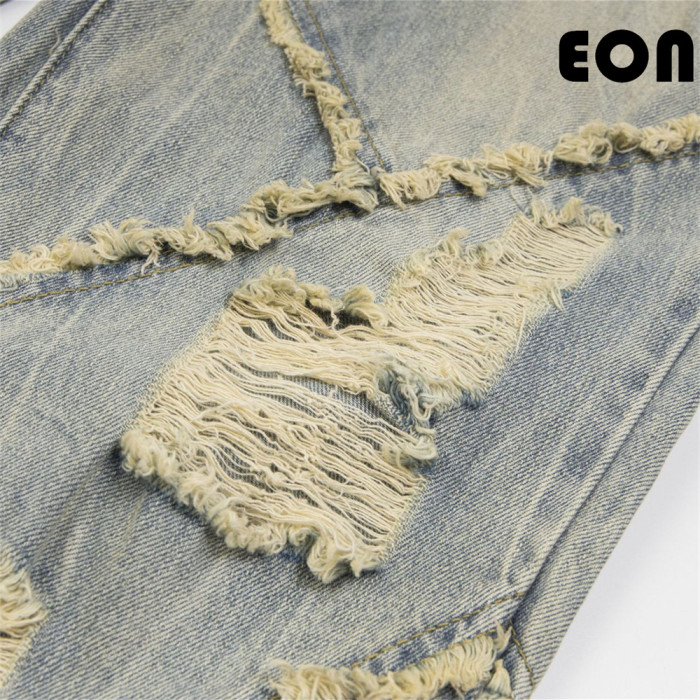 Women Hip Hop Wiped Color Wide-leg Jeans Bottoms Pants Trousers Outfits Casual Jeans