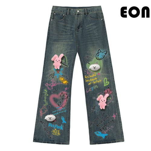 Women Vintage Ripped Wide-leg Jeans Bottoms Pants Trousers Outfits Casual Jeans