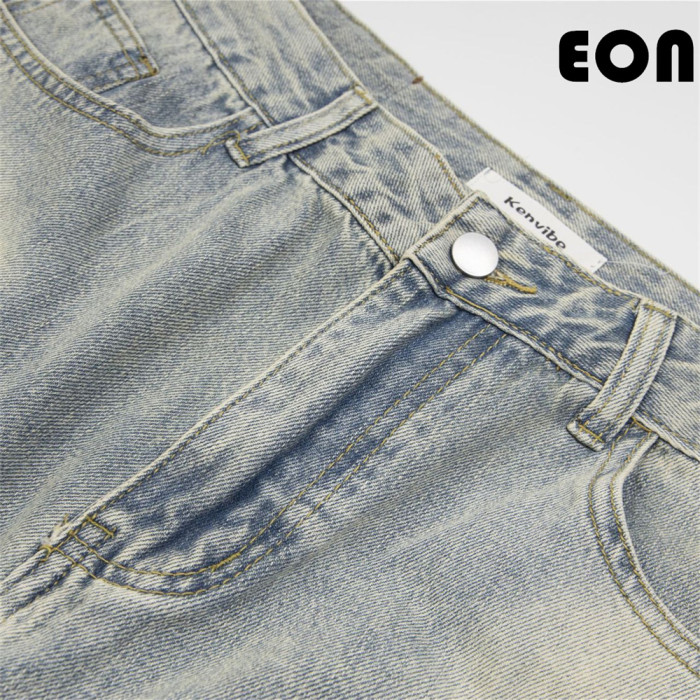 Women Hip Hop Wiped Color Wide-leg Jeans Bottoms Pants Trousers Outfits Casual Jeans