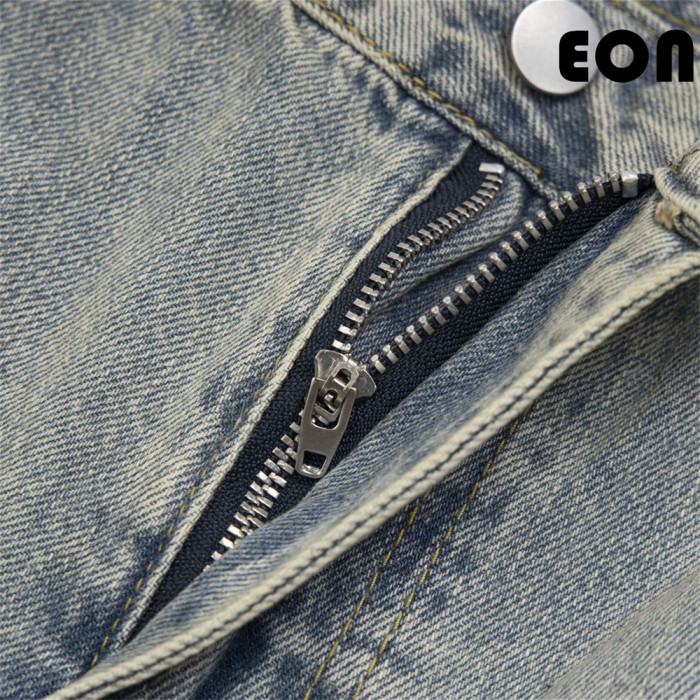 Women Hip Hop Wiped Color Wide-leg Jeans Bottoms Pants Trousers Outfits Casual Jeans