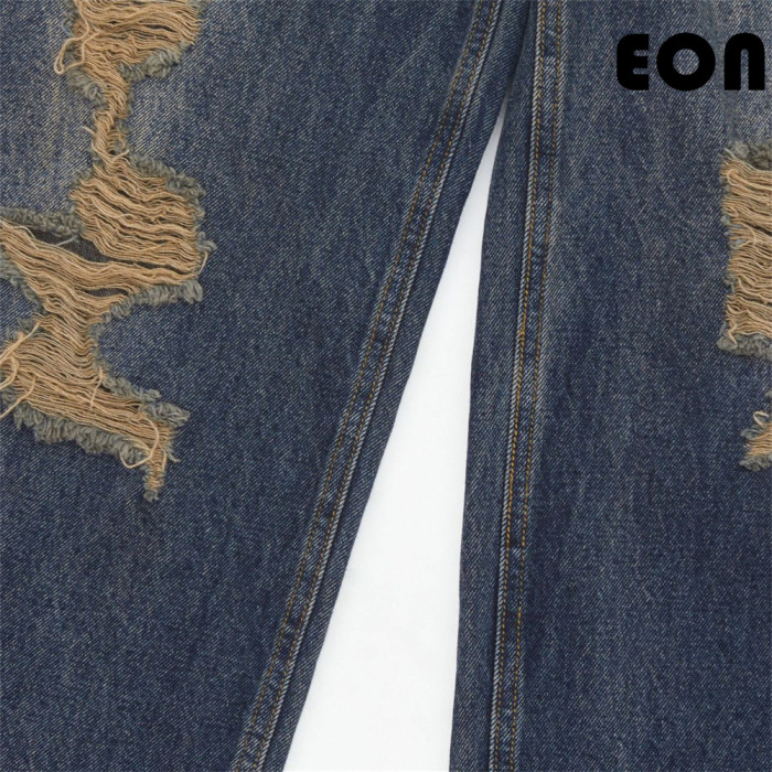 Women Vintage Ripped Wide-leg Jeans Bottoms Pants Trousers Outfits Casual Jeans