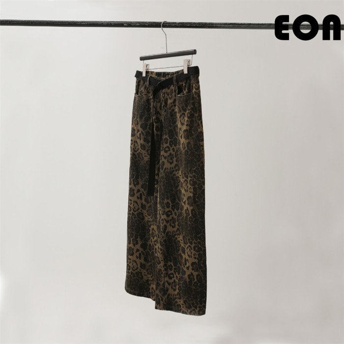 Women Hip Hop Wiped Color Wide-leg Jeans Bottoms Pants Trousers Outfits Casual Jeans