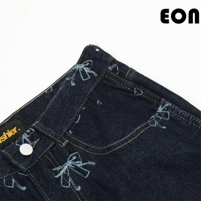 Women Hip Hop Wiped Color Wide-leg Jeans Bottoms Pants Trousers Outfits Casual Jeans