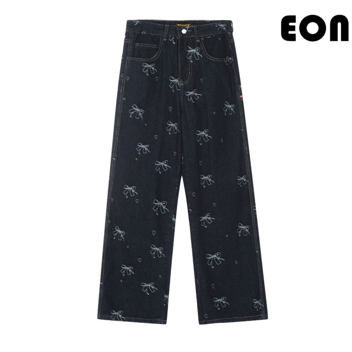 Women Hip Hop Wiped Color Wide-leg Jeans Bottoms Pants Trousers Outfits Casual Jeans