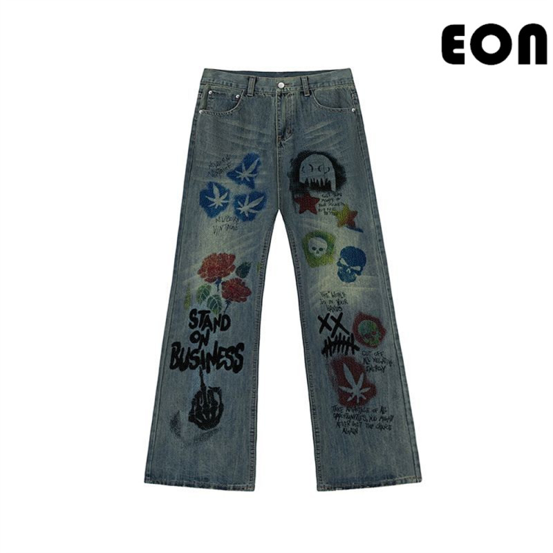 Women Vintage Ripped Wide-leg Jeans Bottoms Pants Trousers Outfits Casual Jeans