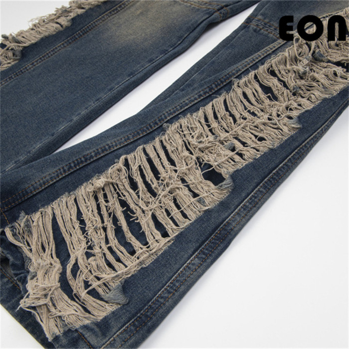 Women Hip Hop Wiped Color Wide-leg Jeans Bottoms Pants Trousers Outfits Casual Jeans