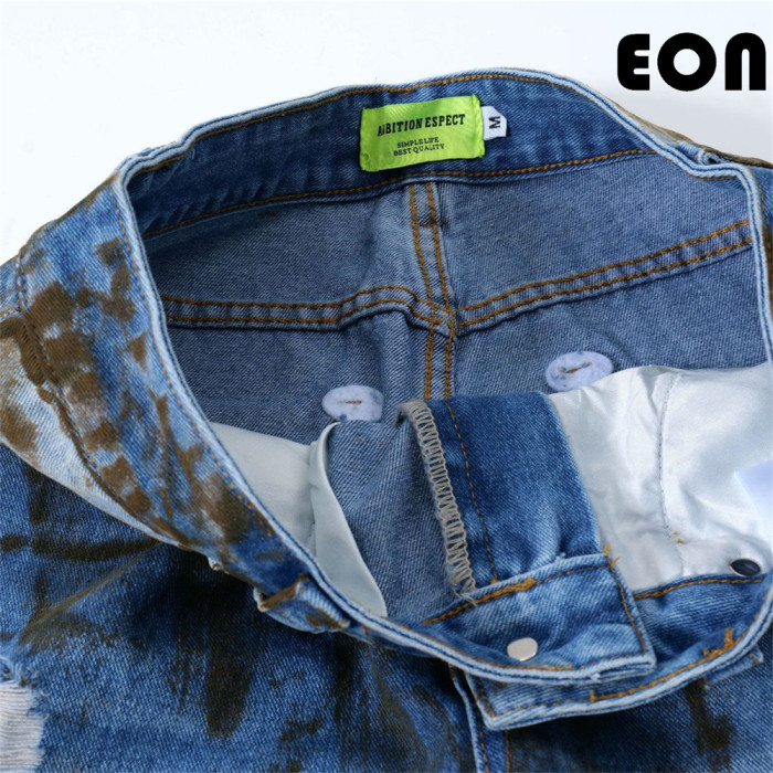 Women Hip Hop Wiped Color Wide-leg Jeans Bottoms Pants Trousers Outfits Casual Jeans