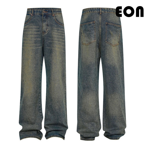 Women Hip Hop Wiped Color Wide-leg Jeans Bottoms Pants Trousers Outfits Casual Jeans