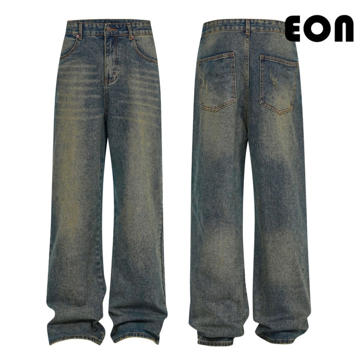 Women Hip Hop Wiped Color Wide-leg Jeans Bottoms Pants Trousers Outfits Casual Jeans