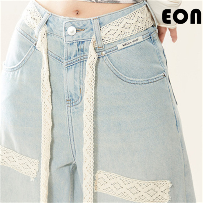 Women Vintage Ripped Wide-leg Jeans Bottoms Pants Trousers Outfits Casual Jeans