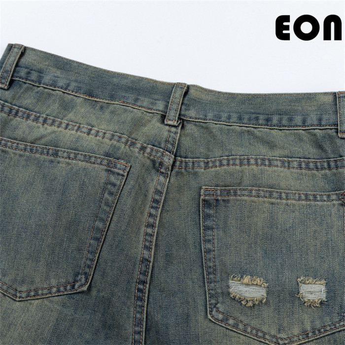 Women Vintage Ripped Wide-leg Jeans Bottoms Pants Trousers Outfits Casual Jeans