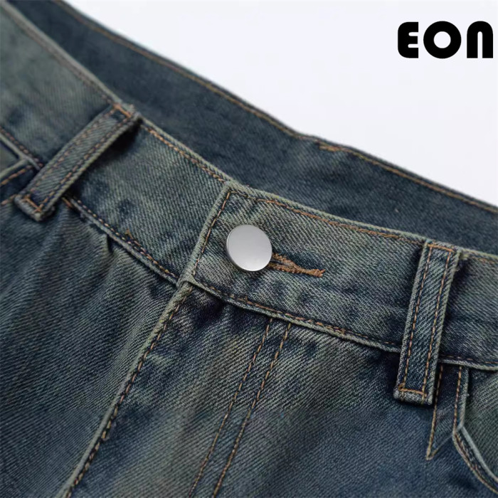 Women Vintage Ripped Wide-leg Jeans Bottoms Pants Trousers Outfits Casual Jeans