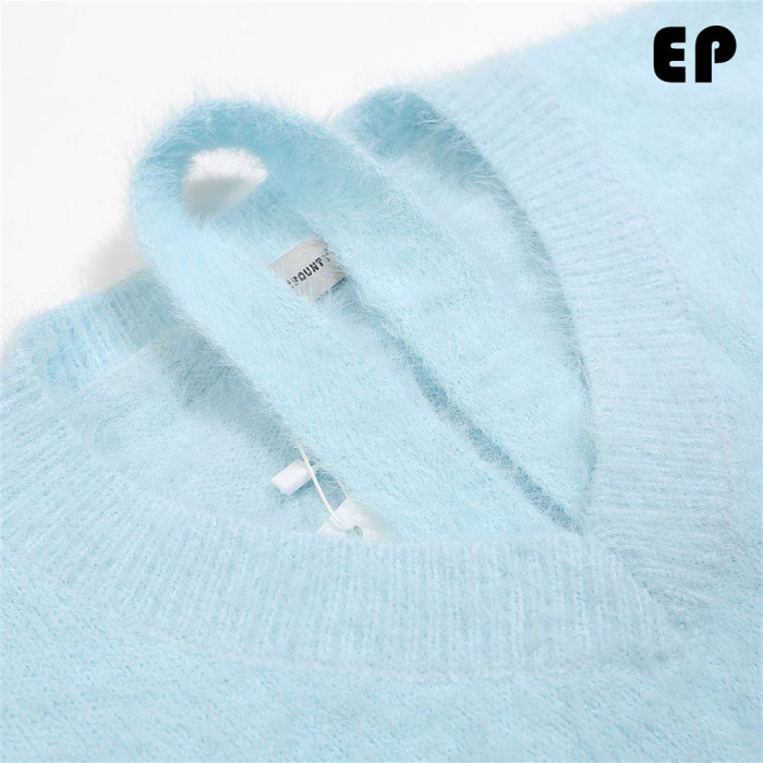 Women Knitted Sweater Pullover Pullover Cardigan Ripped Top