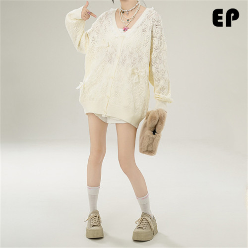 Women Knitted Sweater Pullover Pullover Cardigan Ripped Top