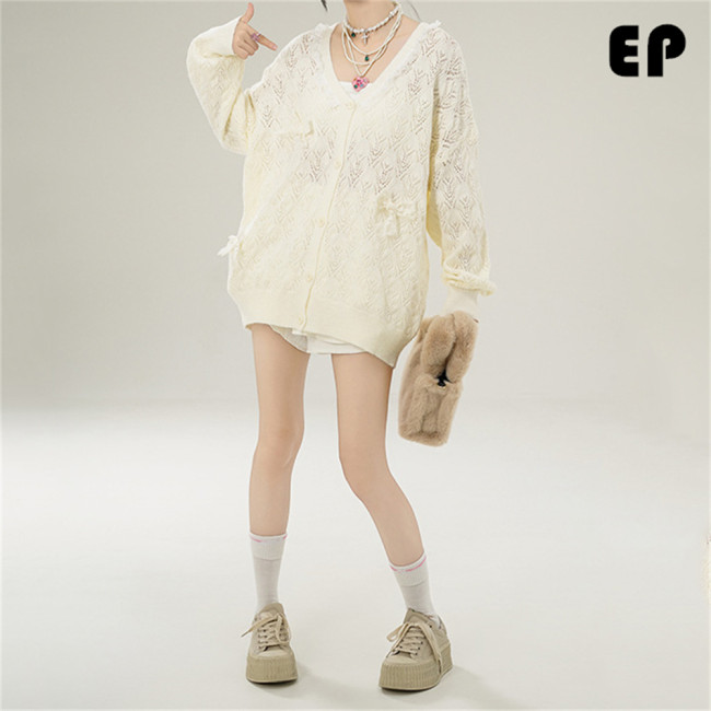 Women Knitted Sweater Pullover Pullover Cardigan Ripped Top