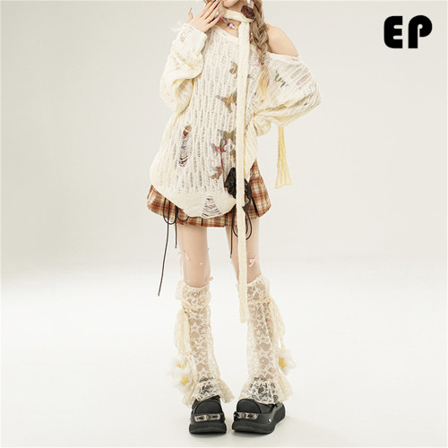 Women Knitted Sweater Pullover Pullover Cardigan Ripped Top